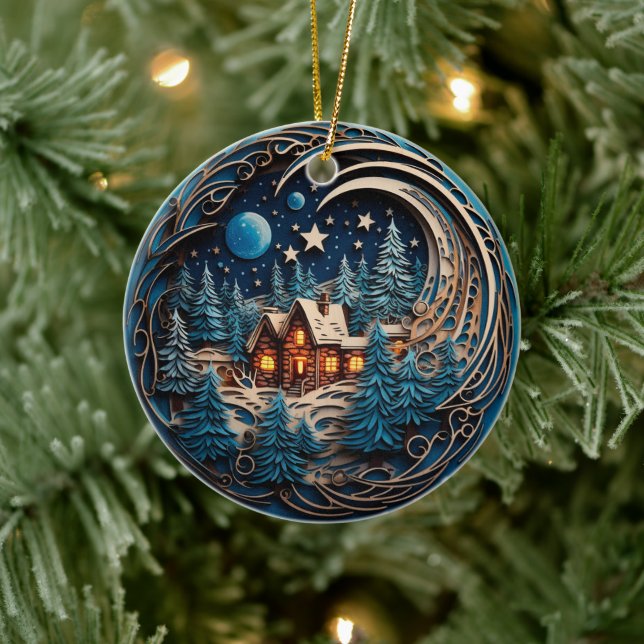 3D TRADITIONELLA CHRISTMAS KVÄLL JULGRANSPRYDNAD KERAMIK (Träd)