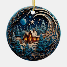3D TRADITIONELLA CHRISTMAS KVÄLL JULGRANSPRYDNAD KERAMIK