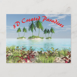 3D Tropical Sandy Beach Handflatan Träd Vykort