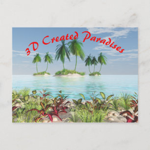 3D Tropical Sandy Beach Handflatan Träd Vykort