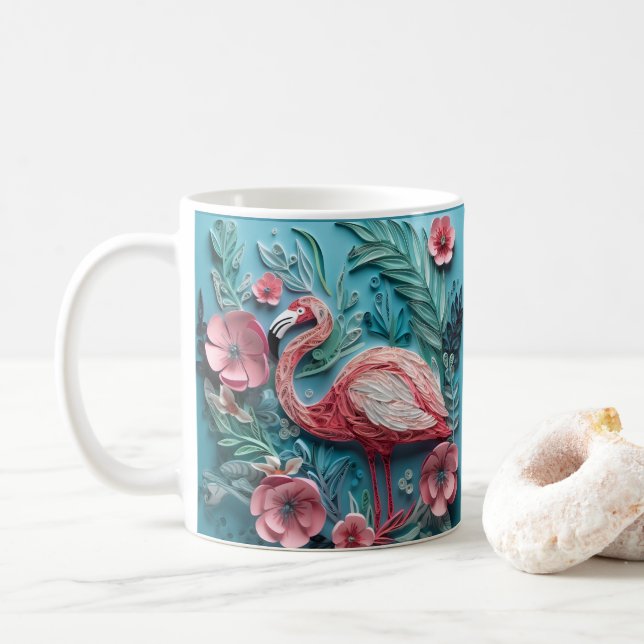 3D Tryckt Tropical Rosa Flamingo Kaffemugg (Med munk)