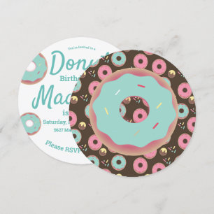 3D turkos och rosa munk Sprinkle Mix rund Inbjudningar