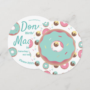 3D turkos och rosa munk Sprinkle Mix rund Inbjudningar