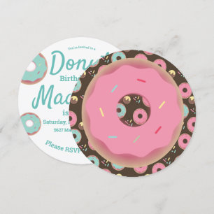 3D turkos och rosa munk Sprinkle Mix rund Inbjudningar