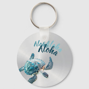 3D Turtle Silver Aloha Nyckelring