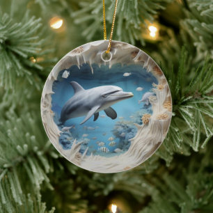 3D Undervattensdelfinjul jul Julgransprydnad Keramik