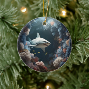 3D Underwater Shark Jul Julgransprydnad Keramik