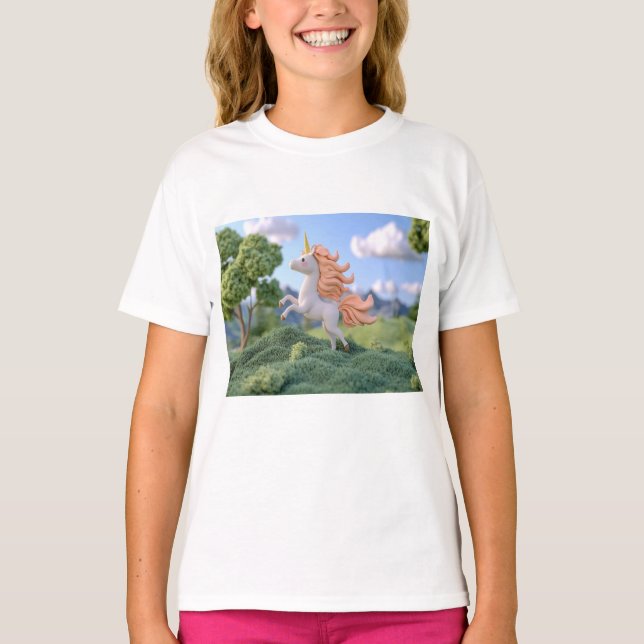 3D Unicorn i berget T Shirt (Framsida)