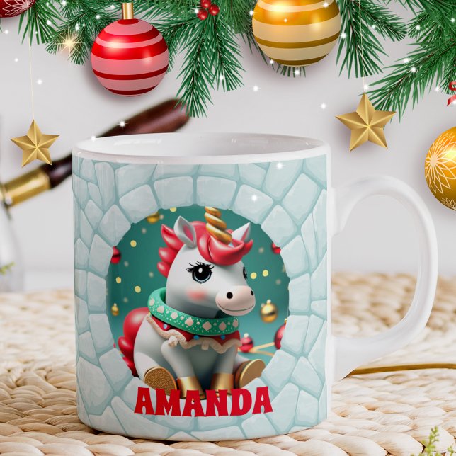 3D Unicorn-julen Personlig Namn Helgdag Kaffemugg (Skapare uppladdad)