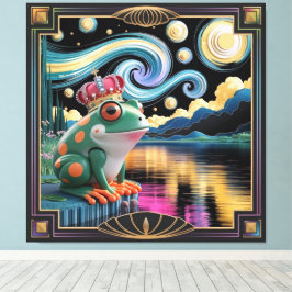 3D-utlämning av Art nouveau Chibi Frog med Krona Canvastryck