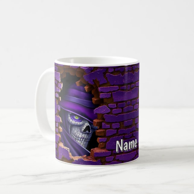 3D Utskrift av väggbrytningsskal Skeleton Ansikte Kaffemugg (Framsida vänster)