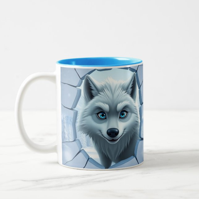 3d varg Hål I En Vägg Mugg Omslag design (Vänster)