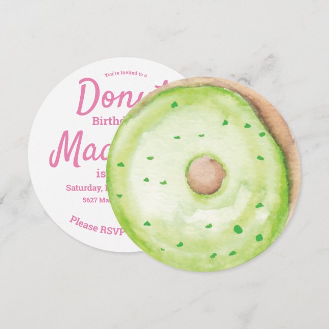 3D Vattenfärgad Grönt Donut Sprinkle Blanda runda Inbjudningar (Fram/baksida)