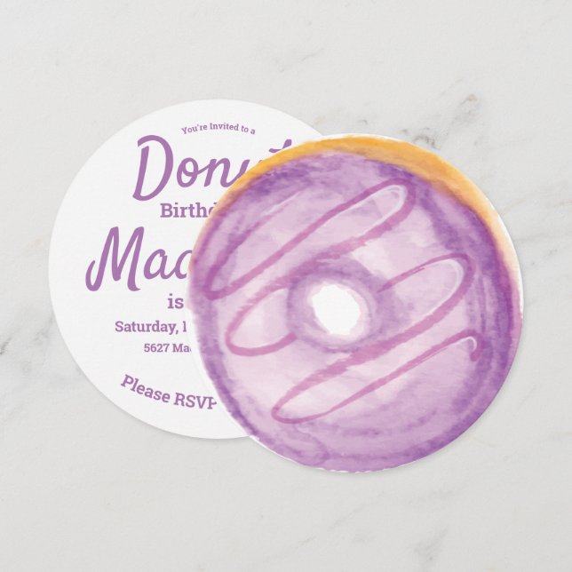 3D Vattenfärgsfärgad Lila Donut Sprinkle Mix Round Inbjudningar (Fram/baksida)