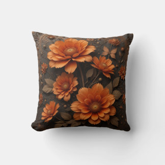 3d Viktoriansk bränd orange stora blommor Kudde