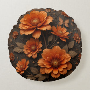 3d Viktoriansk bränd orange stora blommor Rund Kudde