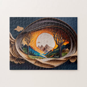 3D Visual Mountas Art Autostereoscopy Papper Art Pussel