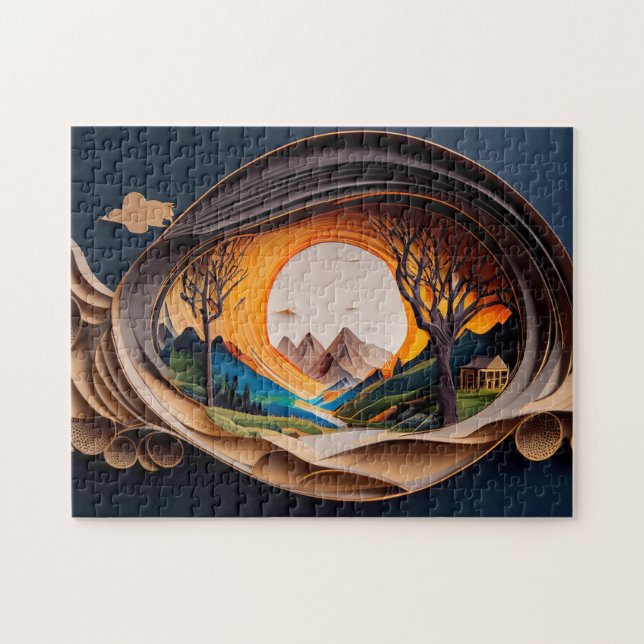 3D Visual Mountas Art Autostereoscopy Papper Art Pussel (Horisontell)