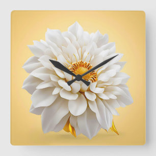 🤍 3D Vit Blomma Elegant Dekor Fyrkantig Klocka