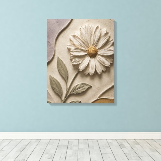 3D Vit Blomskulpturkonst | Elegant Minimalism Canvastryck (Insitu (trägolv))