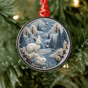 3D Vit kanin Woodland Chirstmas Animal Julgransprydnad Metall