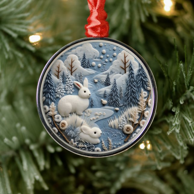 3D Vit kanin Woodland Chirstmas Animal Julgransprydnad Metall (Träd)