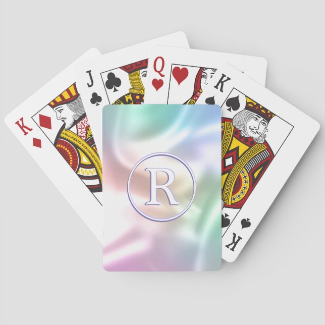 3D-vit monogram i cirkel, iriserande Casinokort (Baksidan)