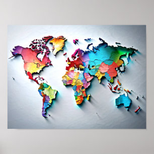 3D Wall Art Vatten World Map Poster