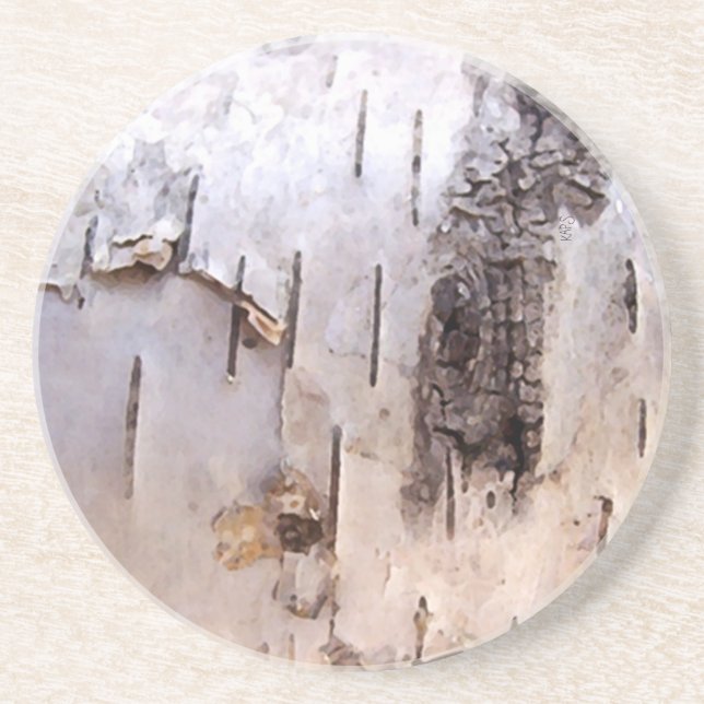 3D White Birch Bark Underlägg Sandsten (Framsidan)
