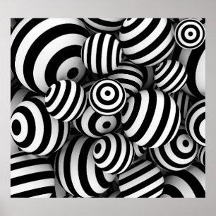 3D White Bollar Black Linjer Poster