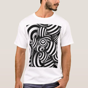 3D White Bollar Black Linjer T Shirt