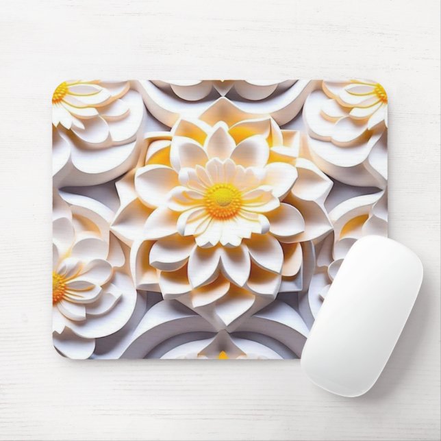 3D White och Gula blommor Musmatta (Med mus)