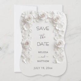 3D White Roses Save The Date Card Spara Datumet