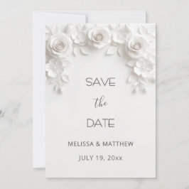 3D White Roses Save The Date Card Spara Datumet