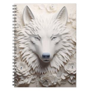 3D White Varg Ansikte Anteckningsbok