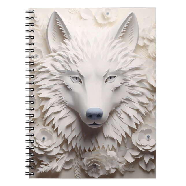 3D White Varg Ansikte Anteckningsbok (Framsidan)