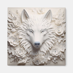 3D White Varg Ansikte Magnet