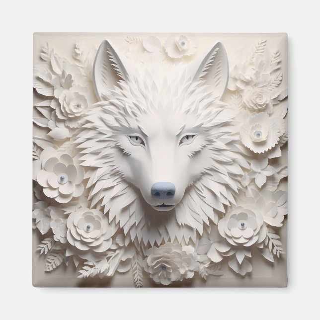 3D White Varg Ansikte Magnet (Framsidan)