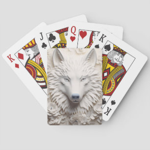 3D White Winter Varg Ansikte Casinokort