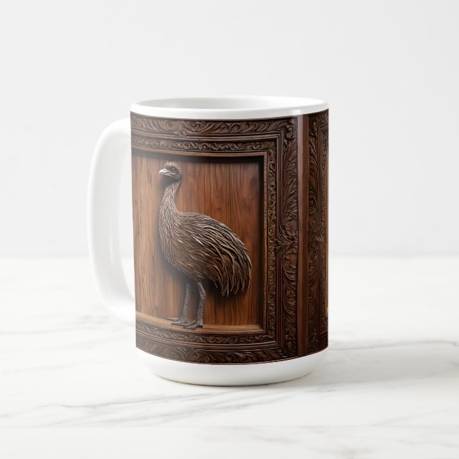 3d Wood Australian Emu Print Kaffemugg (Framsida vänster)