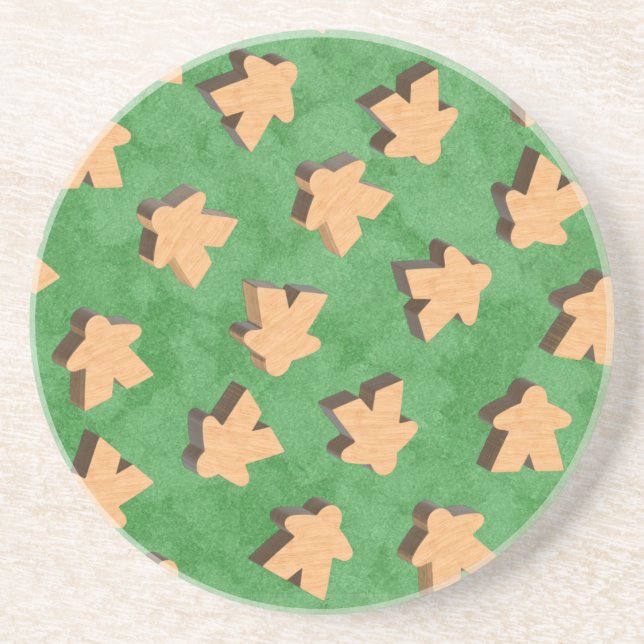 3D Wood Meeple Game Biet på Grönt Underlägg (Framsidan)