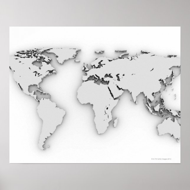 3D World map, datorgenererad bild Poster (Framsidan)