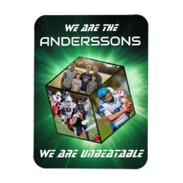 3D-Würfel-Fotokollage vor strahlendem Licht Magnet