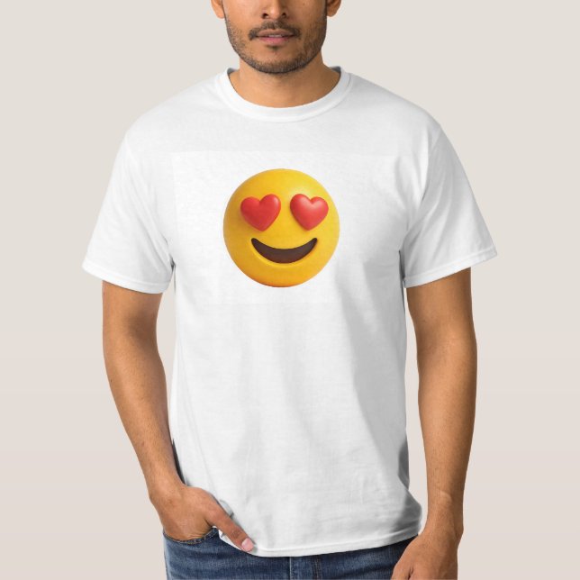 3d yellow smiling emoji face with heart shaped eye t shirt (Framsida)
