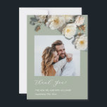 3D Yellow White Roses Tack Kort<br><div class="desc">3D yellow ivory white roses above a custom photo on a white background. With and elegant calligraphic script.</div>