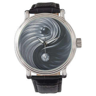 3D Yin Yang Black och Silver Metallic Armbandsur