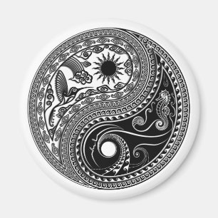 3D Yin & Yang Sol & Måne Himlar & Sea - Magnet