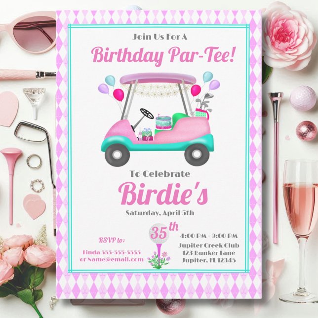 3Elegant golfpartykärra för damer 35-årsdag  Inbjudningar (Skapare uppladdad)