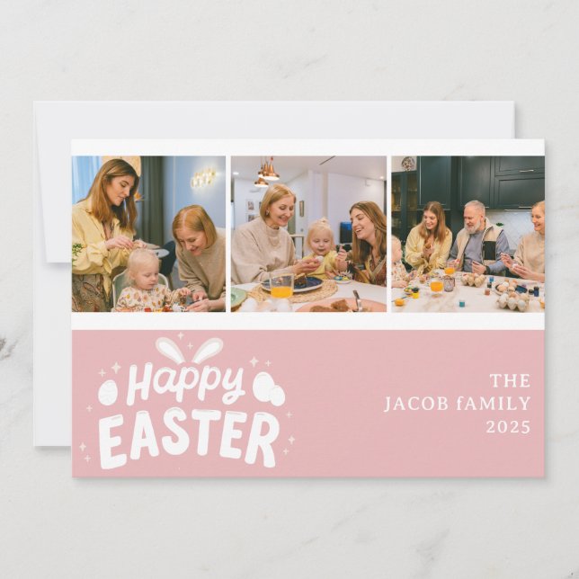 3foto för Modern Blating Påsk Family Julkort (Framsida)
