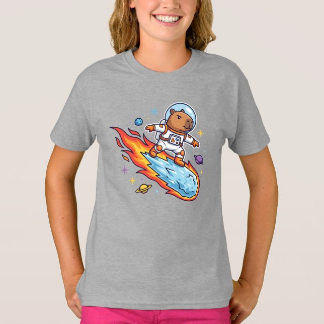 3I/Atlas Capybara Astronaut Riding The Comet C/202 T Shirt (Framsida)